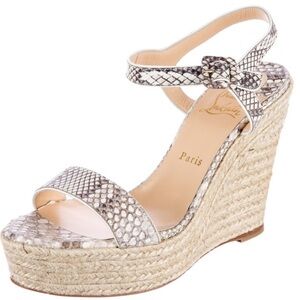 Christian Louboutin Snakeskin Print Wedge Espadrille Sandals Size 40